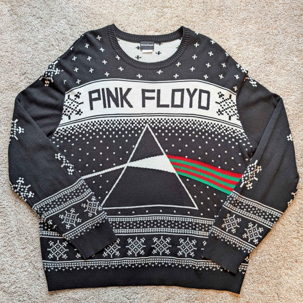 Pink Floyd Sweater Mens 3X Black Dark Side of the Moon Fair Isle Knit Pullover